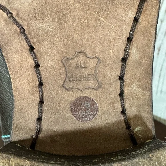 BCBG MAX AZRIA distressed Black leather blue raffia embroidery tall Boots 7 GUC